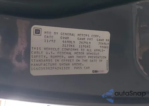 1993 Cadillac Deville из США, поврежденный, VIN 1G6CD53B2P4241320